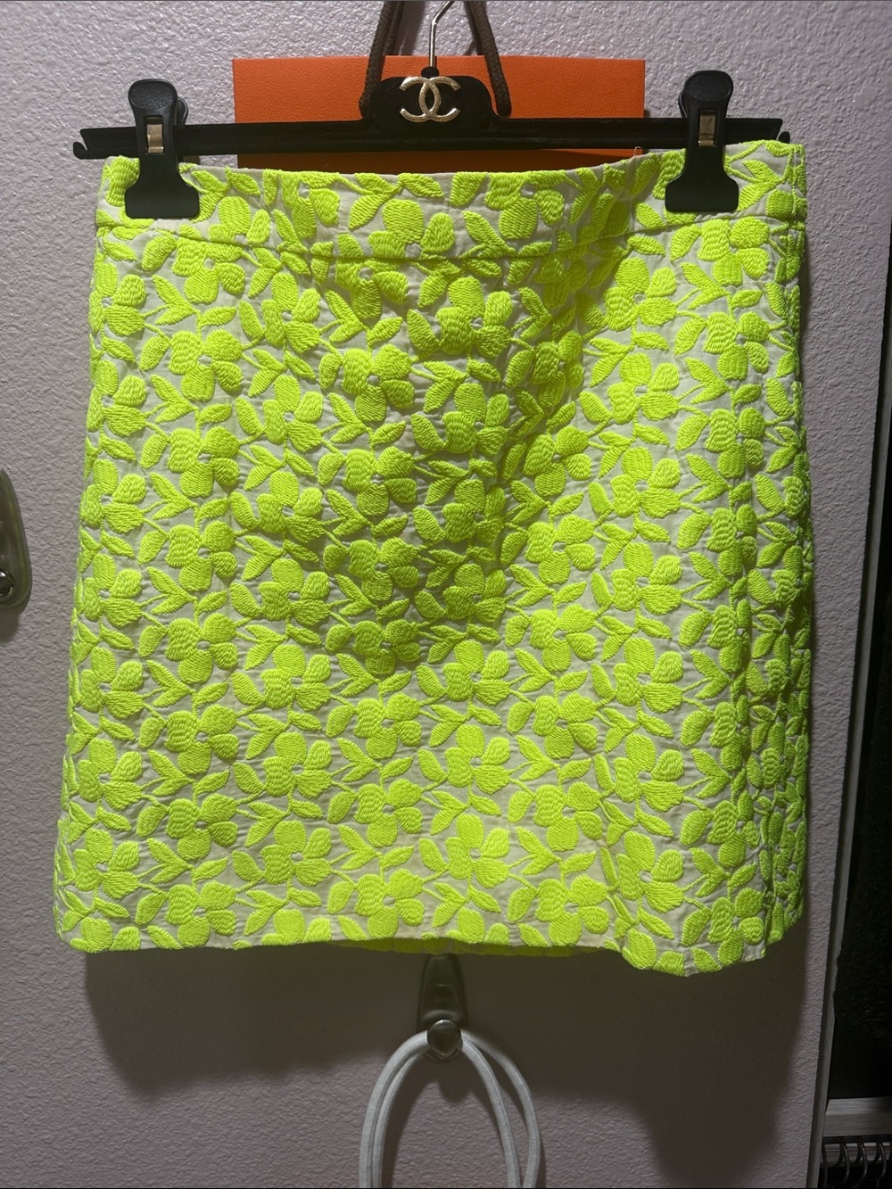 J. Crew Neon Yellow Floral Textured Mini Skirt